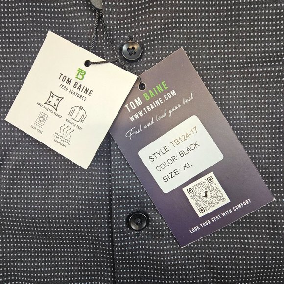Tom Blaine Shirt Mens XL Black Dotted Button Performance Collection Slim Fit NEW - Picture 10 of 12